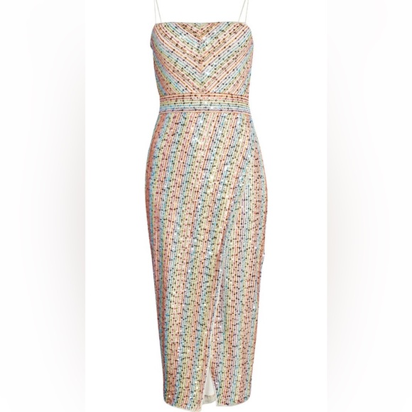 SAYLOR Indiana Rainbow Sequin Cocktail Midi Dress - Picture 2 of 6